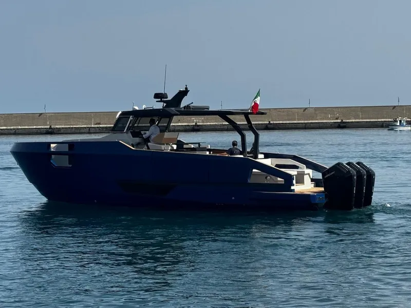 Slide: The Image of 2025 Aicon Audace 50 yacht in calm waters, featuring sleek design and modern aesthetics. - 21