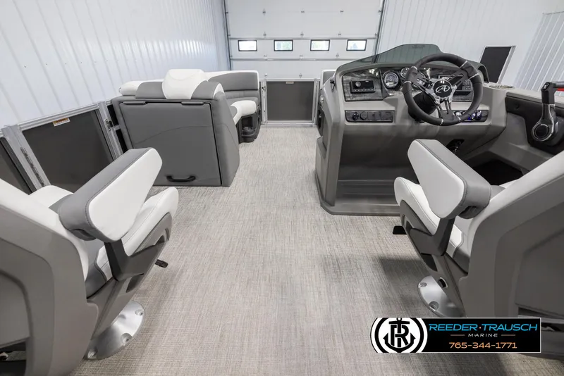 Slide: The Image of 2024 Avalon LSZ QL boat interior with modern seating and control console. - 18