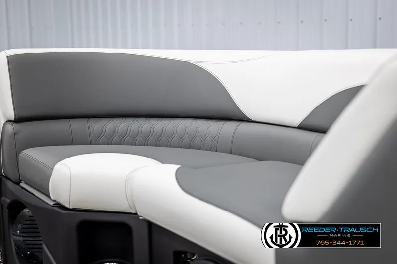 Slide: The Image of 2024 Avalon LSZ QL boat seating with gray and white upholstery. - 32