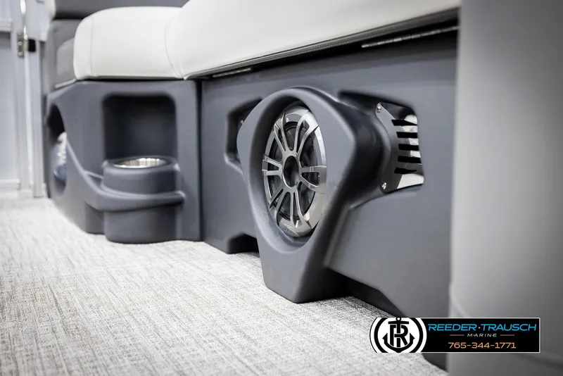 Slide: The Image of Close-up of 2024 Avalon LSZ QL boat interior speaker and cup holder. - 35