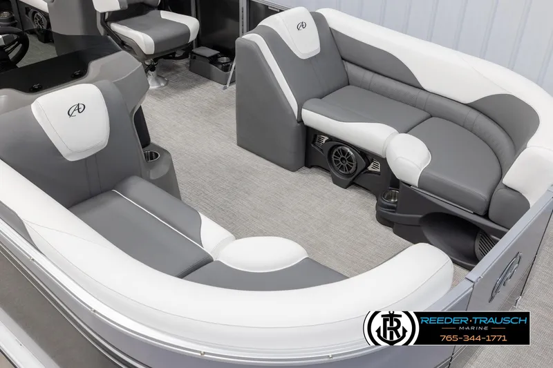 Slide: The Image of 2024 Avalon LSZ QL boat interior with gray and white seating. - 9