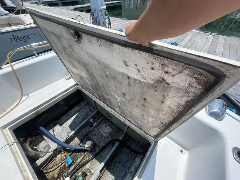 Slide: The Image of 1976 Allmand 25 Express Inboard boat engine compartment inspection - 34