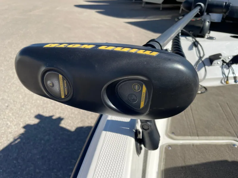 Slide: The Image of Close-up of a 2012 Larson FX 1750 DC boat's Minn Kota trolling motor. - 9