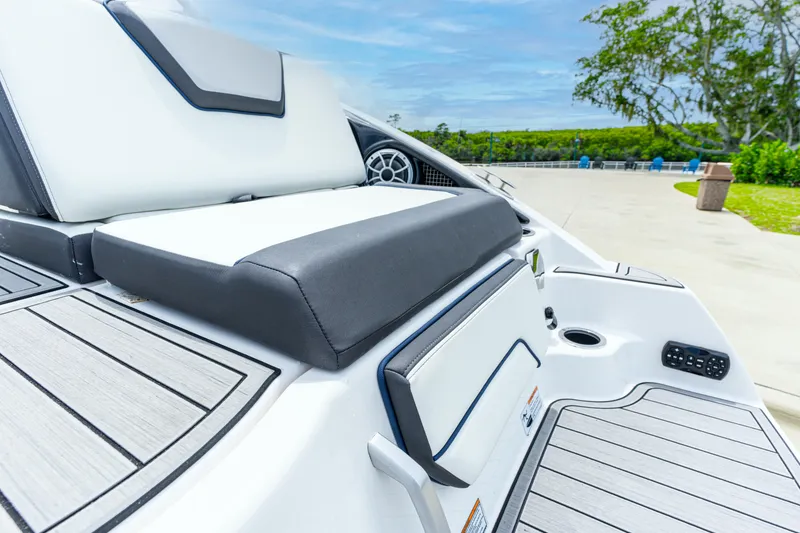 Slide: The Image of 2021 Yamaha Boats 252S interior with sleek seating and modern design. - 20