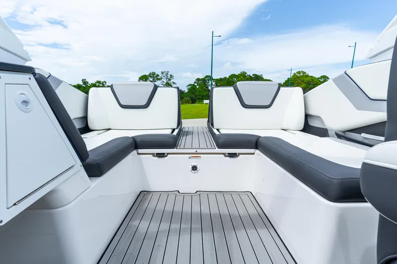 Slide: The Image of 2021 Yamaha Boats 252S interior with sleek seating and modern design. - 23