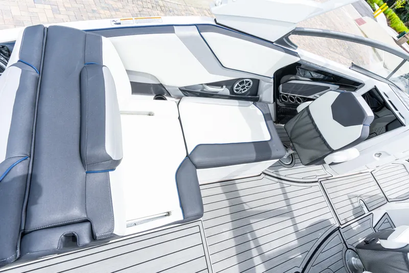 Slide: The Image of 2021 Yamaha Boats 252S interior with sleek seating and modern design. - 40