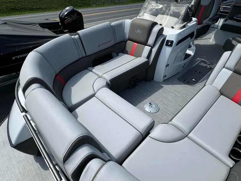 Slide: The Image of 2024 Princecraft VOGUE 23RL pontoon boat with luxurious seating and modern design. - 11