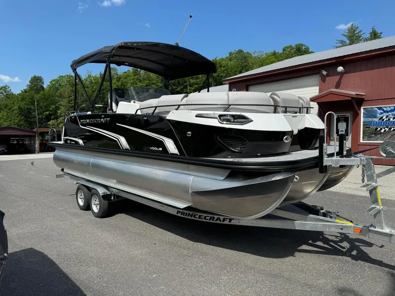 Slide: The Image of 2024 Princecraft VOGUE 23RL pontoon boat on a trailer. - 5