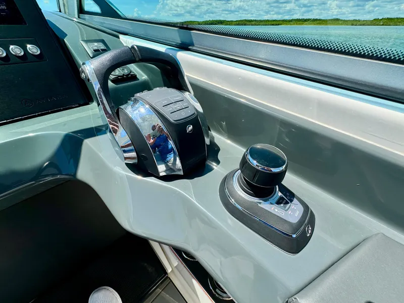 Slide: The Image of 2021 Aviara AV32 OB boat throttle and joystick control system. - 25