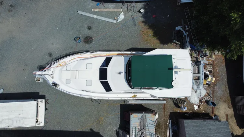 Slide: The Image of Aerial view of 1998 Mainship 47 Motor Yacht on dry dock. - 5