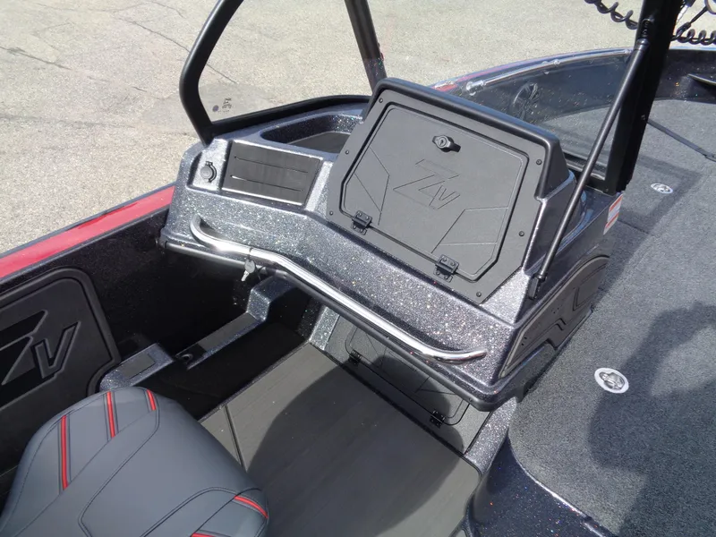 Slide: The Image of 2024 Nitro ZV21 boat interior with storage compartment and seating. - 12