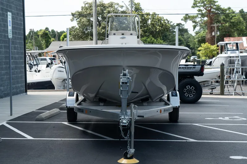 Slide: The Image of 2024 Carolina Skiff 17 LS boat on trailer in parking lot. - 4