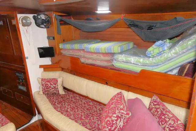 Slide: The Image of Interior of 1970 Southern Ocean GALLANT 53 sailboat with cozy seating and storage. - 17