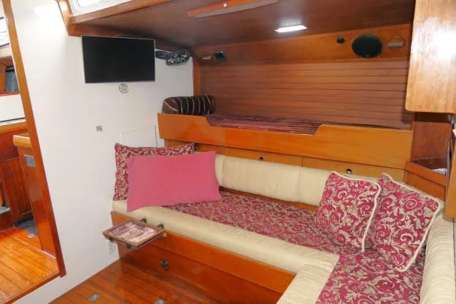 Slide: The Image of Interior of 1970 Southern Ocean GALLANT 53 yacht with cozy seating and TV. - 19