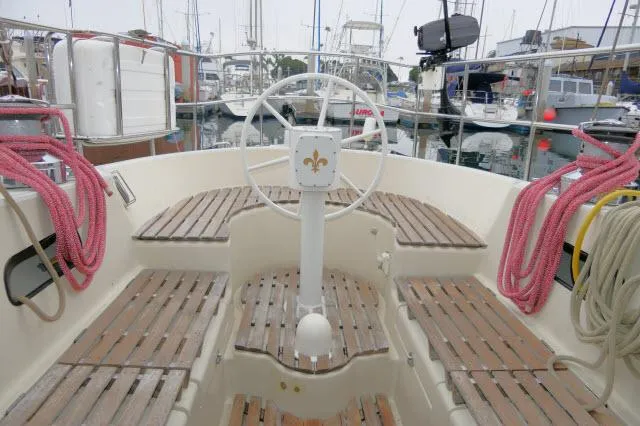 Slide: The Image of Cockpit of 1970 Southern Ocean GALLANT 53 sailboat docked at marina. - 36