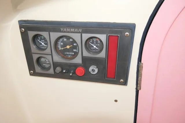 Slide: The Image of Control panel of a 1970 Southern Ocean GALLANT 53 sailboat with Yanmar gauges. - 44