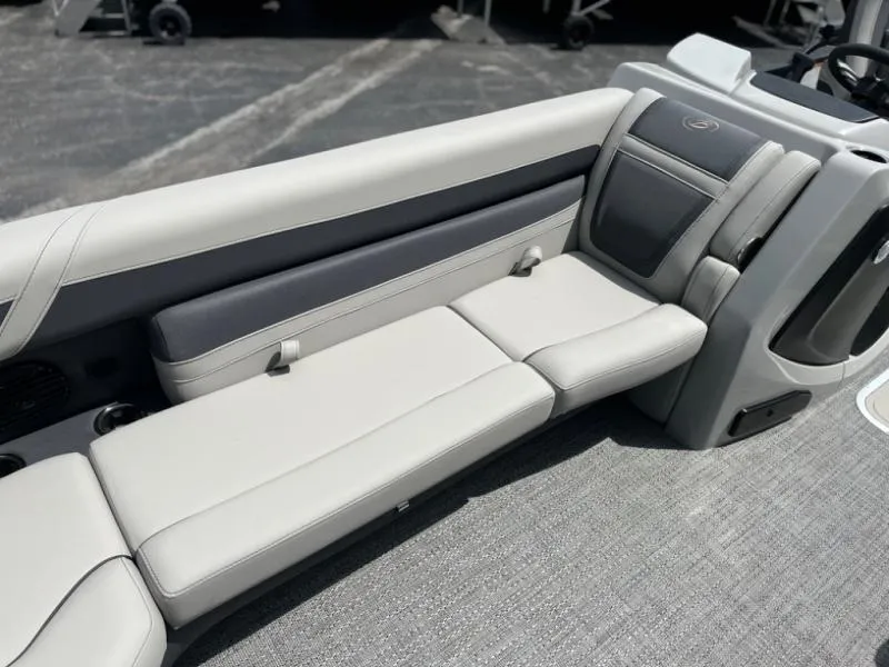Slide: The Image of 2024 Barletta Cabrio Ultra Lounge C24UC interior seating with gray upholstery. - 4