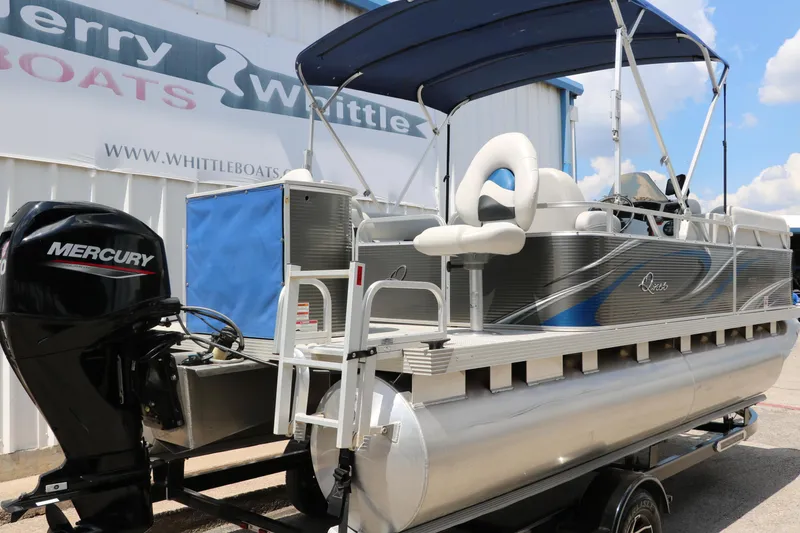 Slide: The Image of 2020 Qwest 818 EDGE pontoon boat with Mercury outboard motor at Whittle Boats dealership. - 3