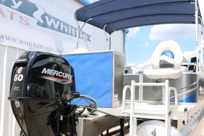Slide: The Image of 2020 Qwest 818 EDGE pontoon boat with Mercury 50 HP outboard motor. - 4