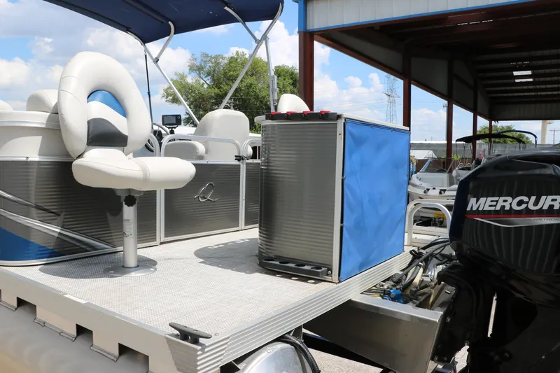 Slide: The Image of 2020 Qwest 818 EDGE pontoon boat with Mercury outboard motor. - 7