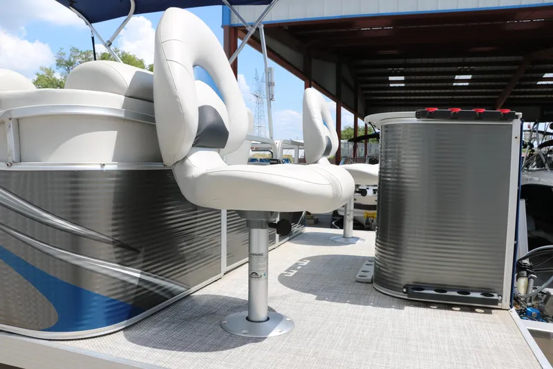 Slide: The Image of 2020 Qwest 818 EDGE pontoon boat with comfortable seating and modern design. - 8