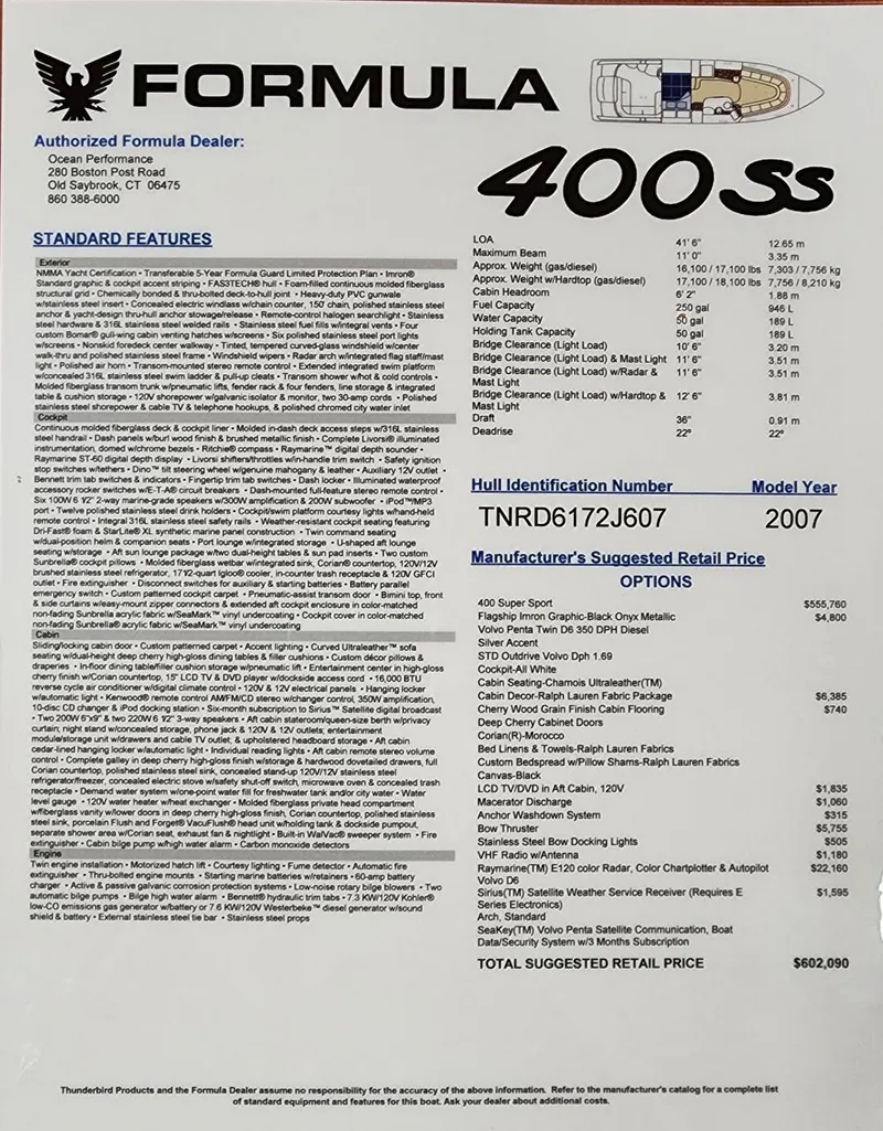 Slide: The Image of 2007 Formula 400 Super Sport boat specifications and pricing details. - 27