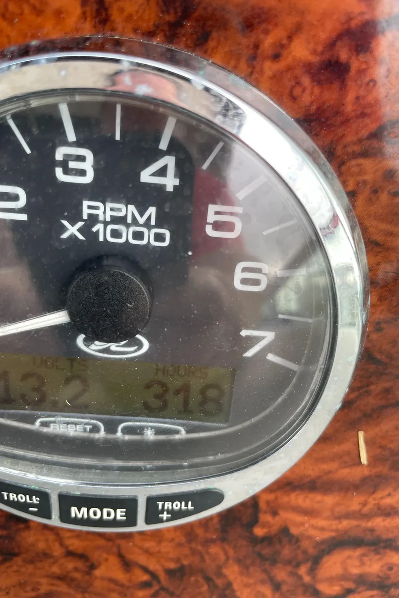 Slide: The Image of Close-up of a 2007 Sea Ray 340 Sundancer RPM gauge, showing RPM x1000. - 38