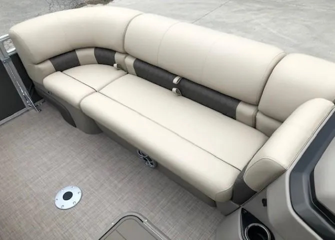 Slide: The Image of 2024 Sun Tracker Party Barge 22 XP3 beige and brown seating area. - 8