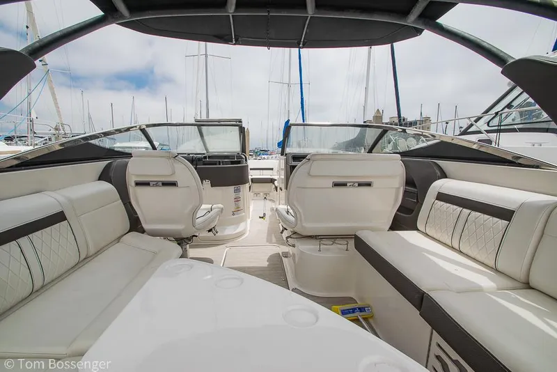 Slide: The Image of 2017 Sea Ray SLX 280 boat interior with luxurious seating and modern design. - 10
