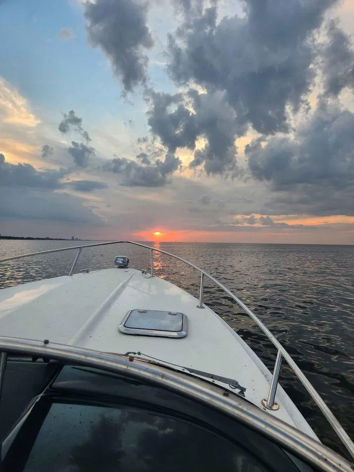 Slide: The Image of 2018 Formula 310 Sun Sport boat cruising at sunset on calm waters. - 33