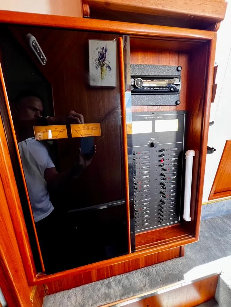 Slide: The Image of Electrical control panel on a 1987 Tollycraft 44 Cockpit Motoryacht. - 35