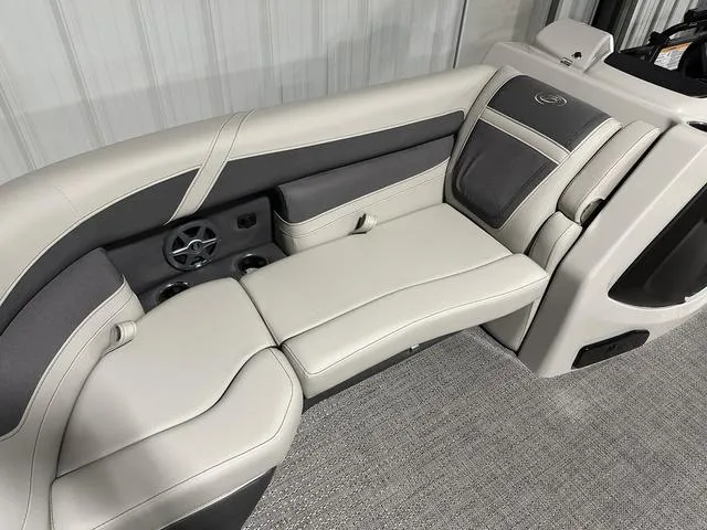 Slide: The Image of 2025 Barletta Boats Cabrio C24UE interior seating with premium upholstery. - 14