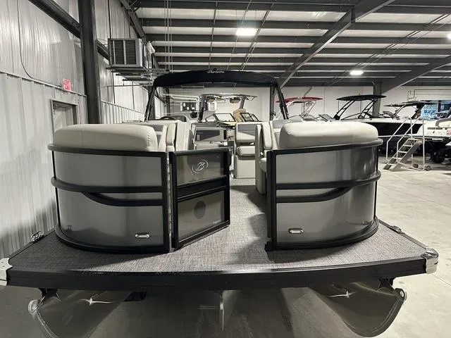 Slide: The Image of 2025 Barletta Boats Cabrio C24UE pontoon boat in showroom. - 4