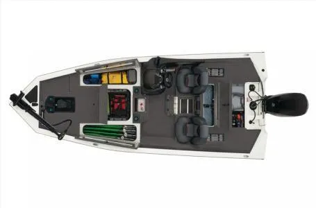 Slide: The Image of 2025 Tracker Pro Team 175 TXW fishing boat, top view, showcasing seating and storage layout. - 4