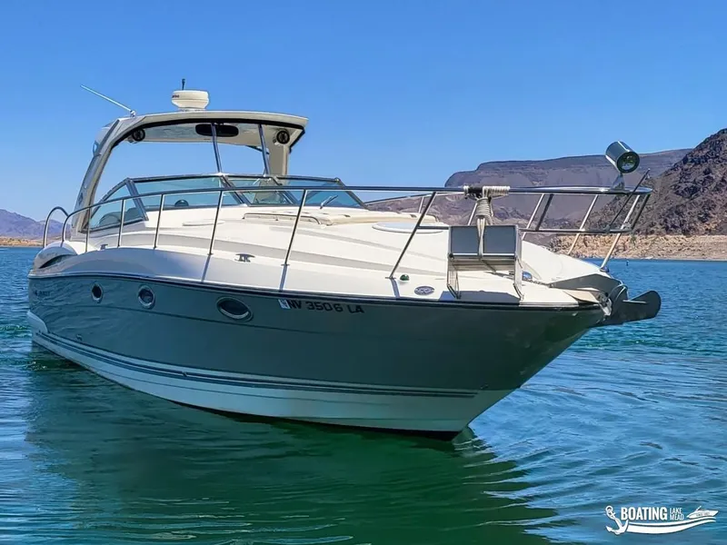 Slide: The Image of 2008 Monterey 350Sport Yacht on Lake Mead with scenic mountain backdrop. - 3