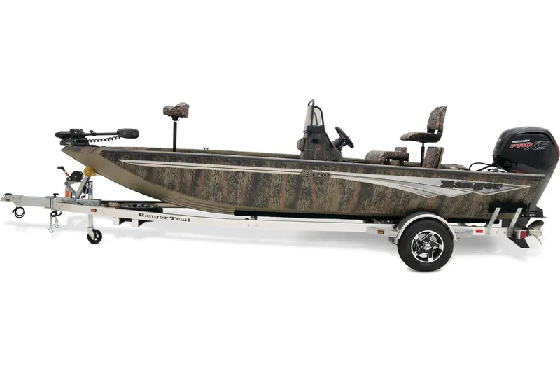 Slide: The Image of 2024 Ranger RB190 boat with outboard motor in a parking lot. - 4