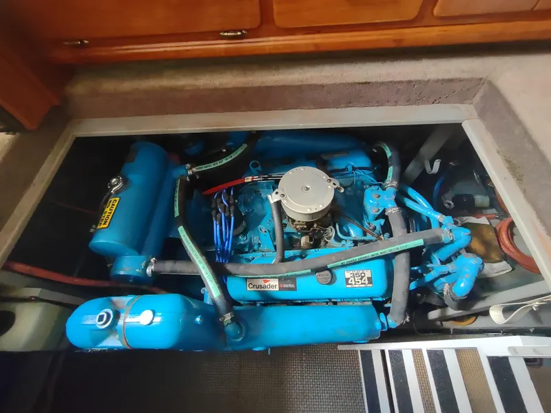 Slide: The Image of Engine compartment of a 1988 Tollycraft 34 Sport Sedan with Crusader 454 engine. - 37