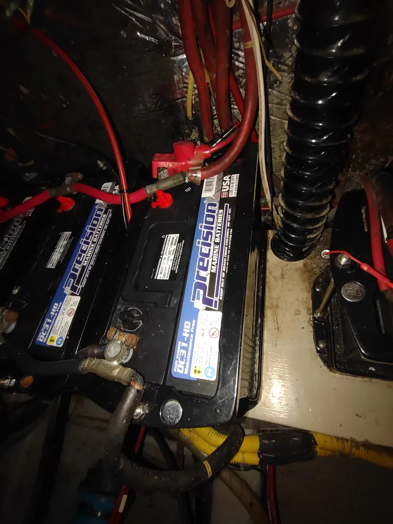 Slide: The Image of Battery compartment of a 1988 Tollycraft 34 Sport Sedan with Precision batteries. - 43