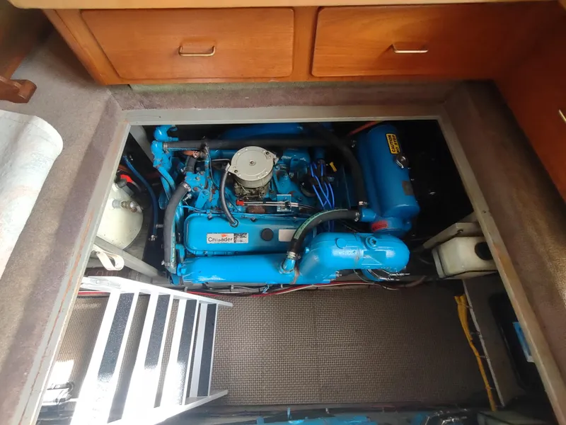 Slide: The Image of Engine compartment of a 1988 Tollycraft 34 Sport Sedan boat. - 36