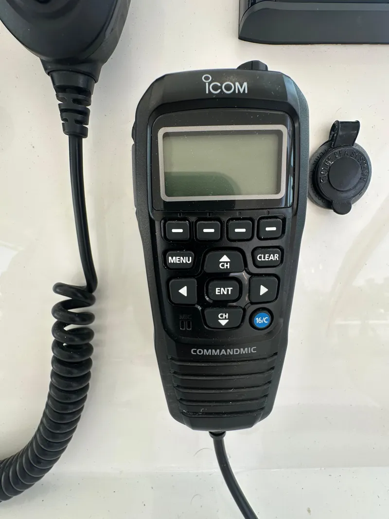 Slide: The Image of ICOM CommandMic radio on a 2014 Albemarle 360 Express Fisherman boat. - 19