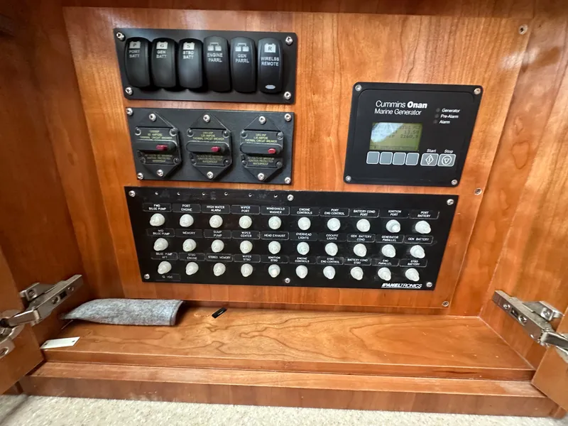 Slide: The Image of Electrical control panel on a 2014 Albemarle 360 Express Fisherman boat. - 28
