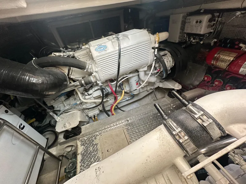 Slide: The Image of Engine room of 2014 Albemarle 360 Express Fisherman, showcasing mechanical components and equipment. - 39