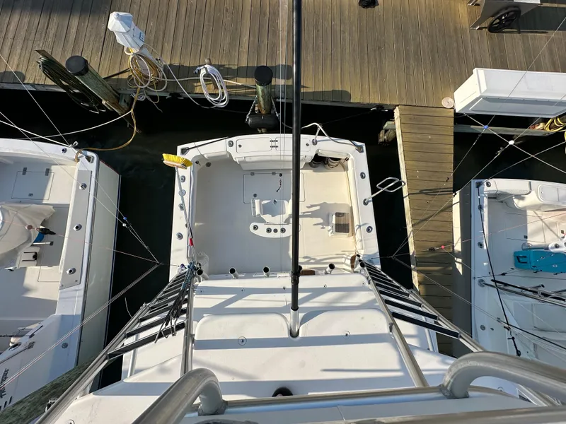Slide: The Image of Overhead view of 2014 Albemarle 360 Express Fisherman docked at marina. - 47