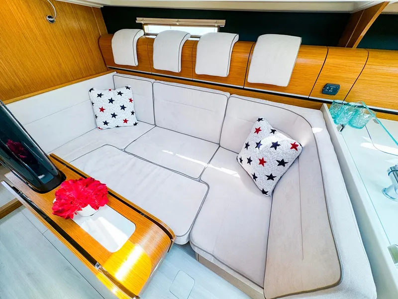 Slide: The Image of Modern interior of 2021 Dehler 42c yacht with cozy seating area. - 21
