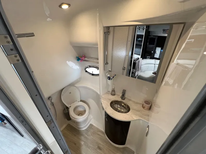 Slide: The Image of 2017 Formula 37 Performance Cruiser bathroom with modern fixtures and a sleek design. - 29
