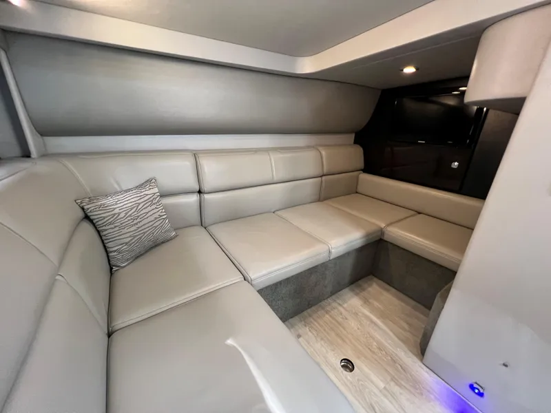 Slide: The Image of 2017 Formula 37 Performance Cruiser interior with modern gray leather seating. - 31