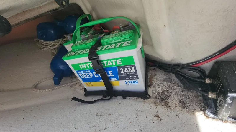 Slide: The Image of Battery setup in a 2011 Carolina Skiff 178 DLV boat. - 5
