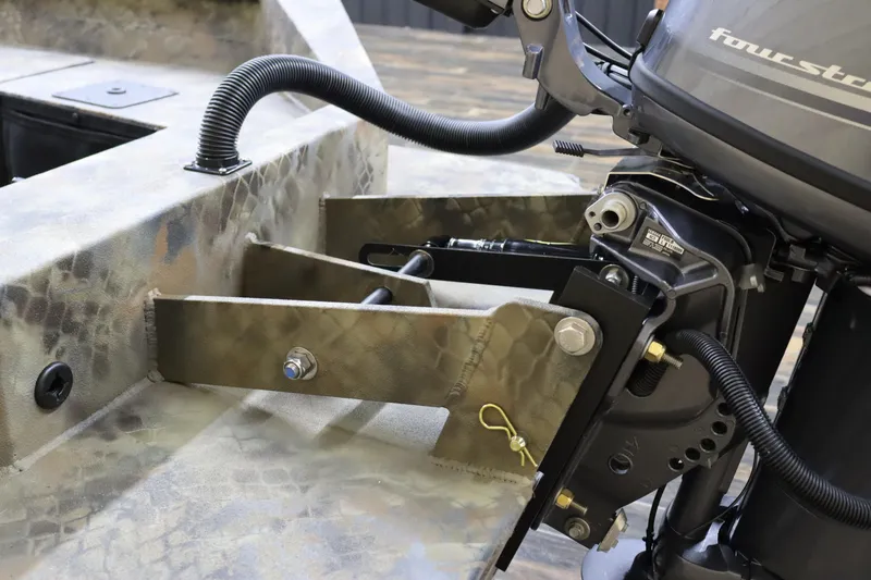 Slide: The Image of 2025 Excel 1751 Viper F4 boat motor mount and transom detail. - 6