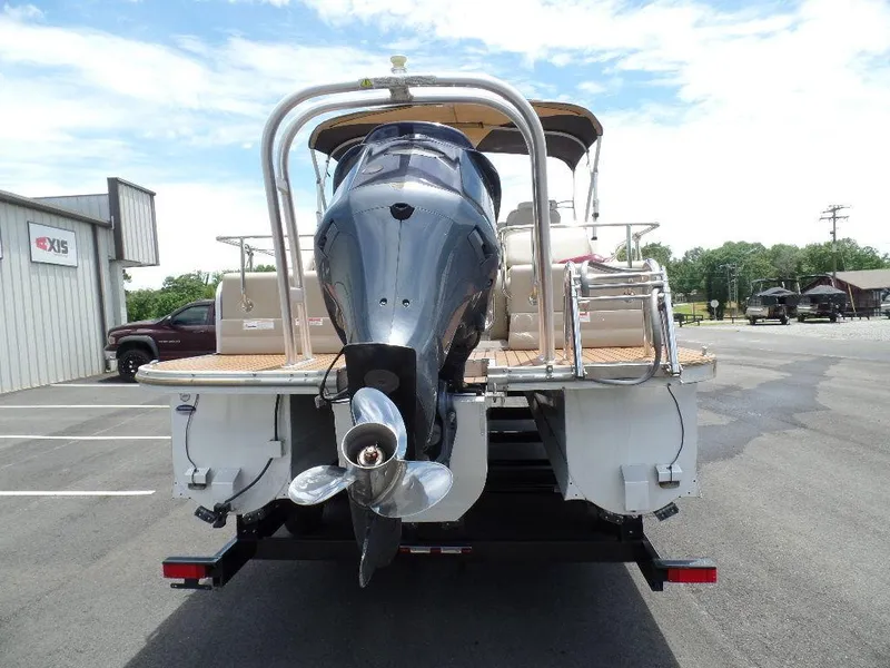 Slide: The Image of 2013 SunCatcher Elite 326 SS pontoon boat with outboard motor on trailer. - 3