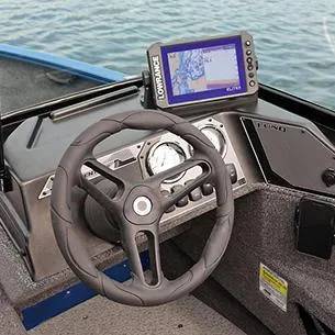 Slide: The Image of 2025 Lund Adventure 1775 Sport dashboard with steering wheel and navigation system. - 8